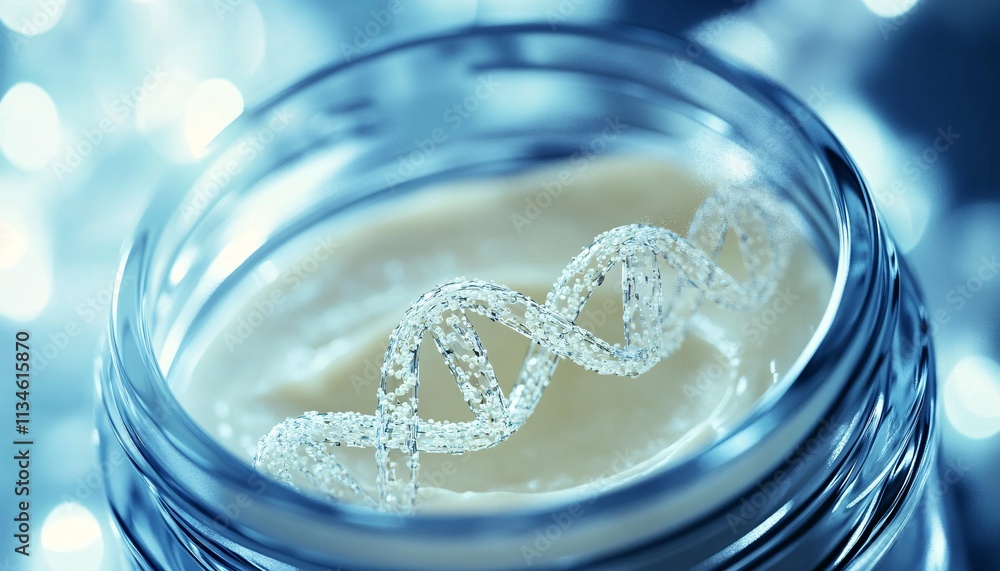 Close-up of a DNA helix illustrating advancements in skincare research and the quest for anti-aging solutions. Close-up of a DNA helix illustrating advancements in skincare research and the quest for anti-aging solutions.
