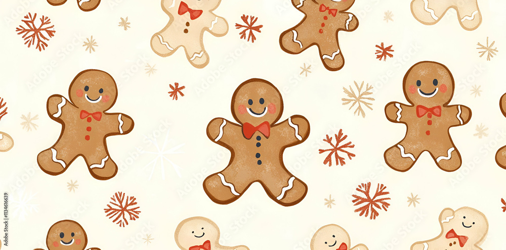 A festive pattern featuring cheerful gingerbread men and snowflakes. A festive pattern featuring cheerful gingerbread men and snowflakes.