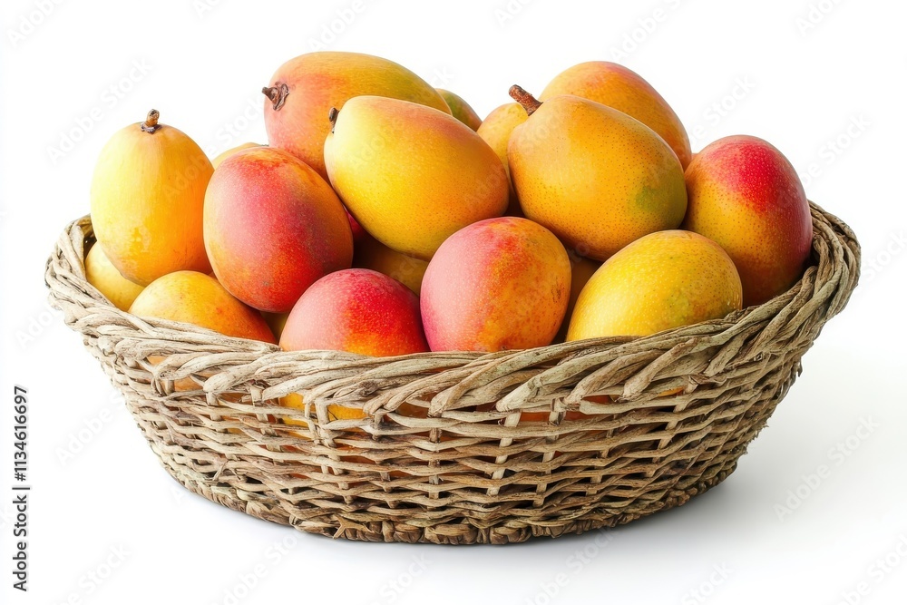 Basket of mangoes isolated on a white background. Basket of mangoes isolated on a white background.