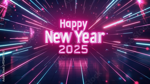 Happy New Year 2025: A Vibrant Neon Celebration