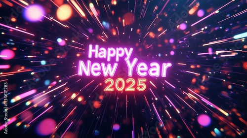 Happy New Year 2025: A Vibrant Neon Celebration