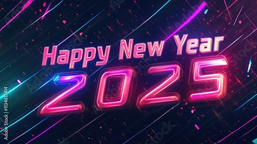 Happy New Year 2025: A Vibrant Neon Celebration