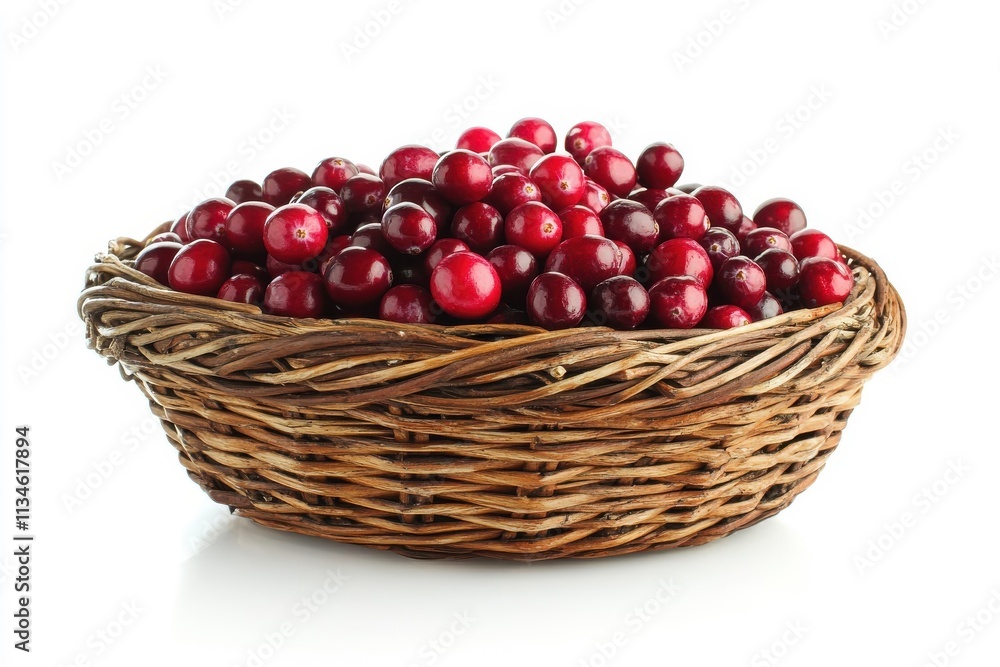 Basket of cranberries isolated on a white background. Basket of cranberries isolated on a white background.