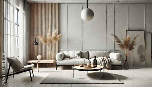 Cozy Neutral Living Room with Modern Furniture and Natural Light.