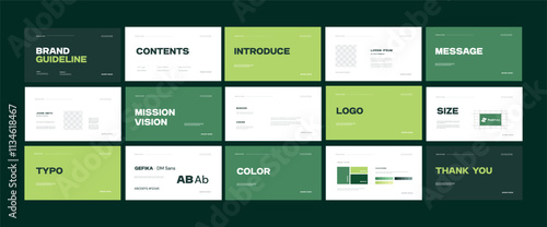 Brand guidelines template, Landscape brand identity presentation, Green, yellow, modern and clean design, Logotype guidelines template for eco, sustainable, lawn, landscaping company 