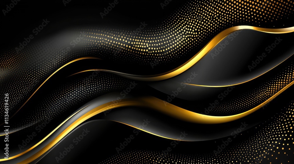 Elegant and Modern Abstract Background with Wavy Lines in Black and Gold featuring Dots and Gradients Suitable for Various Creative Projects Elegant and Modern Abstract Background with Wavy Lines in Black and Gold featuring Dots and Gradients Suitable for Various Creative Projects