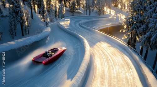 Bobsleigh speeding down icy track, winter sports precision photo