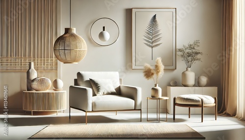 Serene Neutral Living Room with Natural Textures.