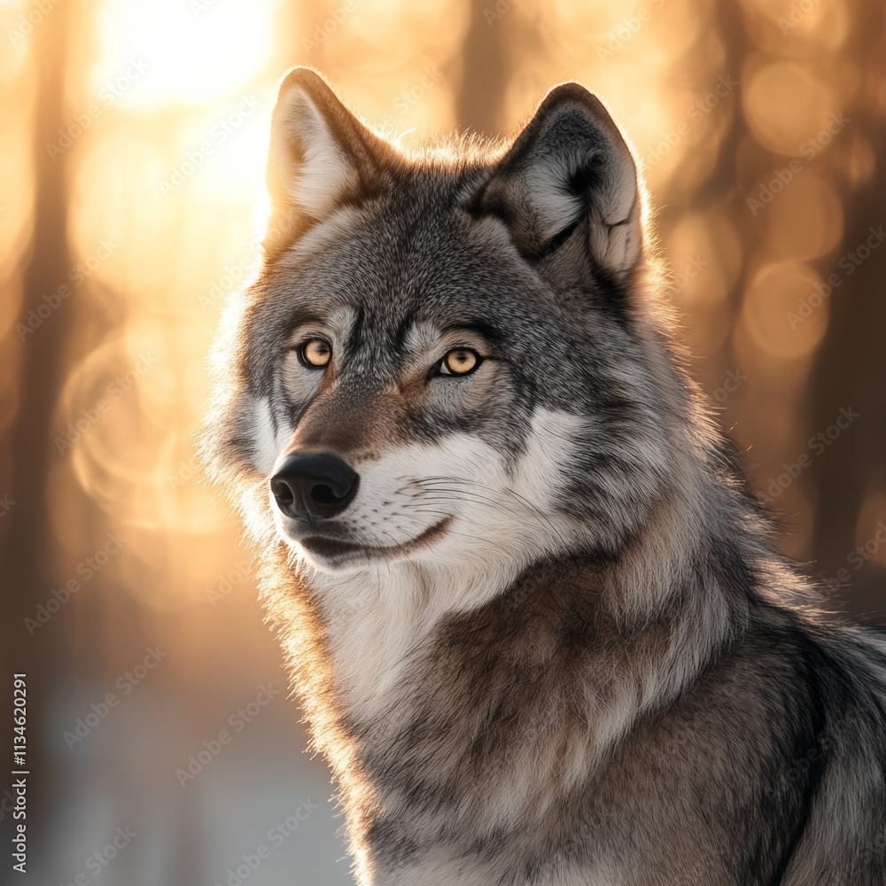 Fototapeta premium Majestic Wolf Portrait in Golden Light
