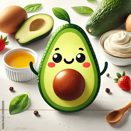 cute happy comic avocado