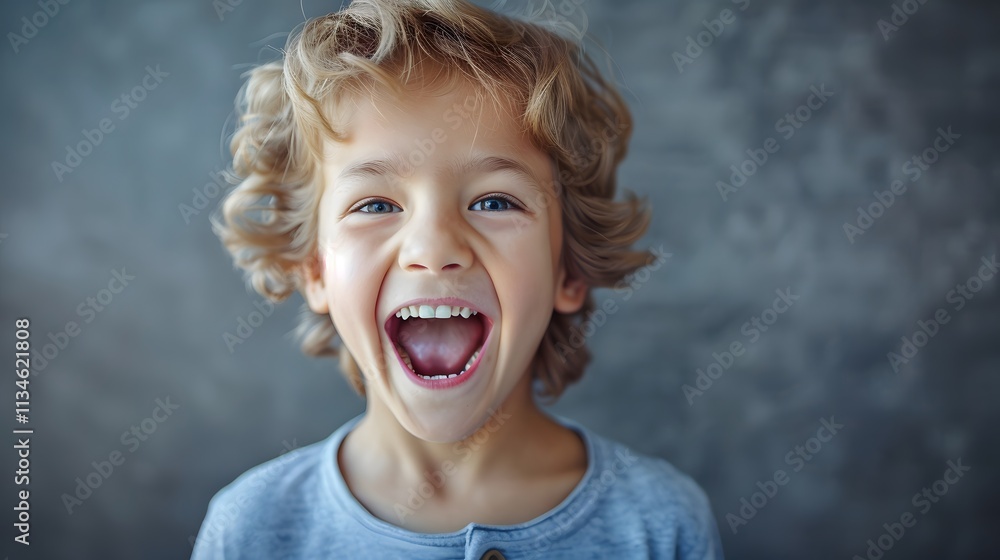 Happy Young Boy Laughing with Joy in a Casual Setting Happy Young Boy Laughing with Joy in a Casual Setting