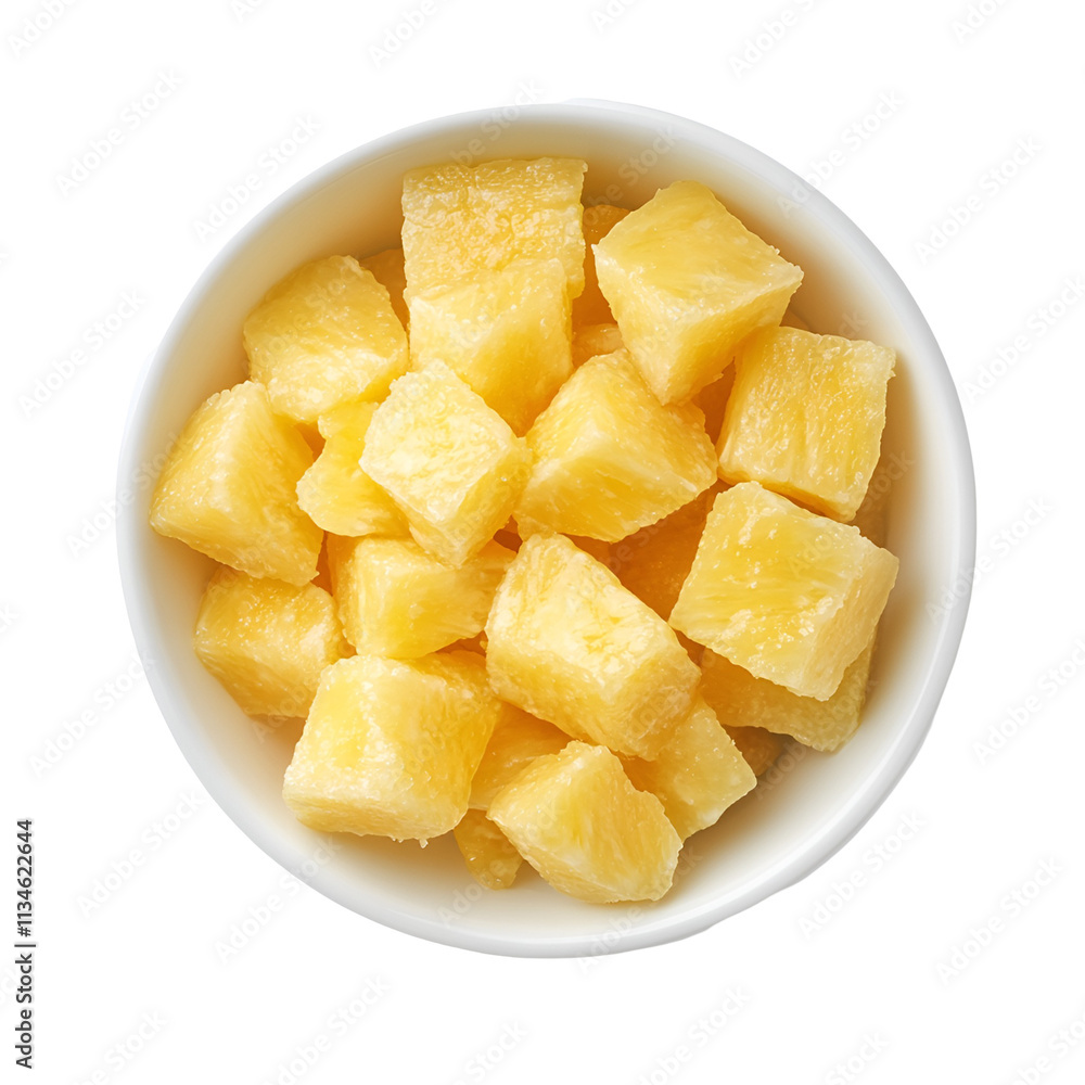 Fresh Diced Pineapple in White Bowl Isolated Fresh Diced Pineapple in White Bowl Isolated