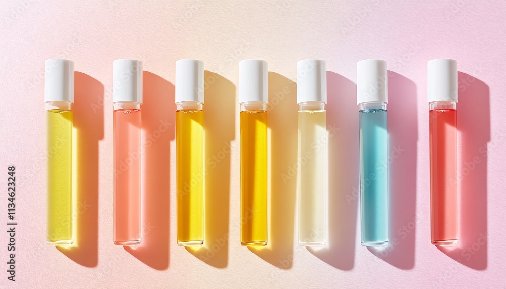 Vibrant Test Tubes Filled with Colorful Liquids Showcasing Innovative Formulations in Skincare Research Vibrant Test Tubes Filled with Colorful Liquids Showcasing Innovative Formulations in Skincare Research