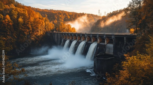 Rushing Waters at a Hydroelectric Dam in Autumn photo