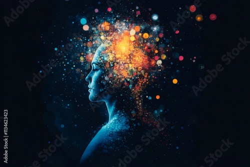 Woman exploring the universe of thoughts and ideas