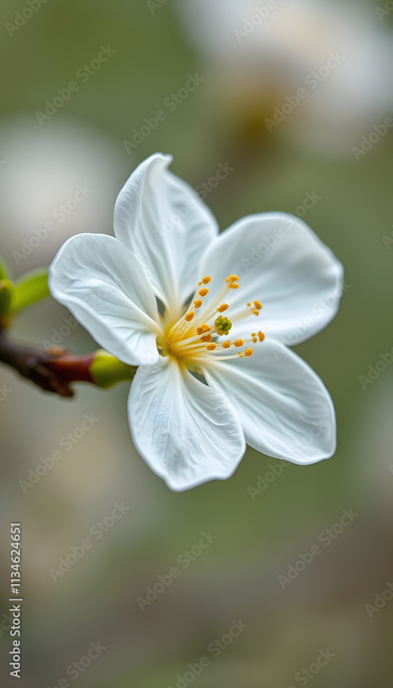 A stunning macro photo capturing the intricate beauty of a white flower on a branch, showcasing its delicate petals and natural grace, craft clay A stunning macro photo capturing the intricate beauty of a white flower on a branch, showcasing its delicate petals and natural grace, craft clay