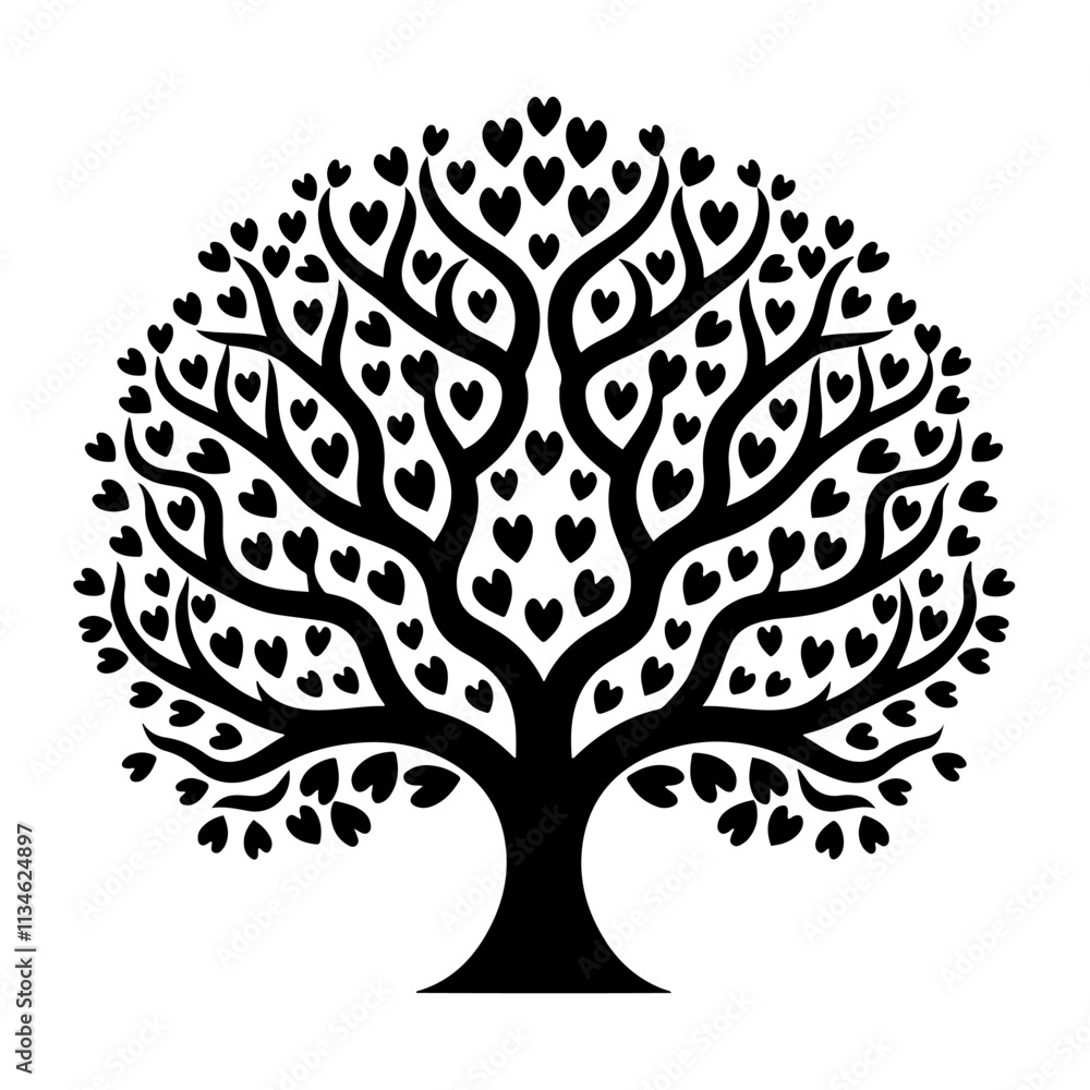Valentine love tree with heart leaves on white background. Valentine love tree with heart leaves on white background.
