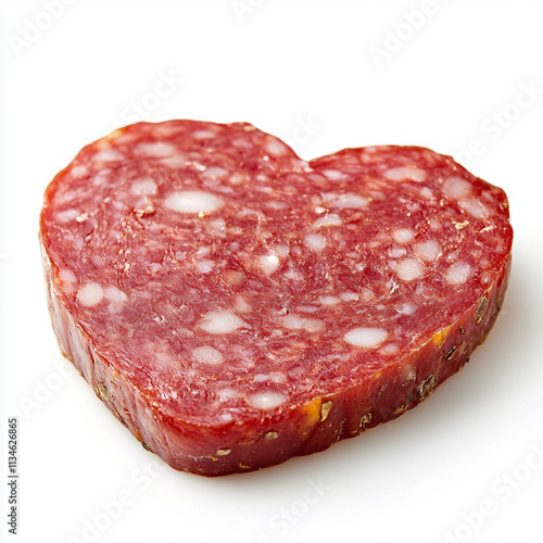 heart shaped salami isolated on white