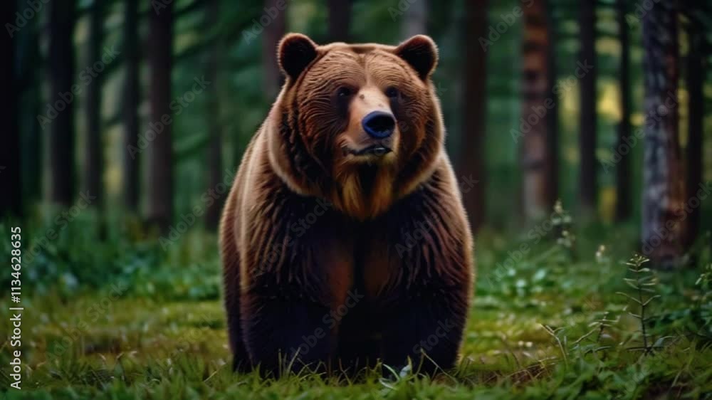 big male bear powerful pose in the forest, 4k Wallpaper Background Animation Video big male bear powerful pose in the forest, 4k Wallpaper Background Animation Video