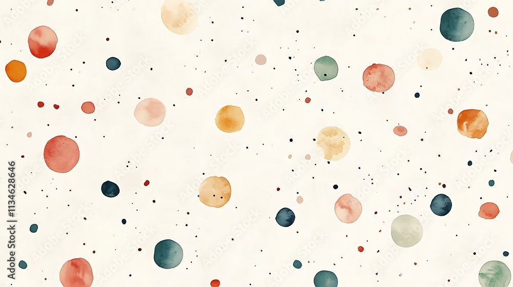 Whimsical polka dots in warm pastel hues scattered across a creamy white textured background Whimsical polka dots in warm pastel hues scattered across a creamy white textured background