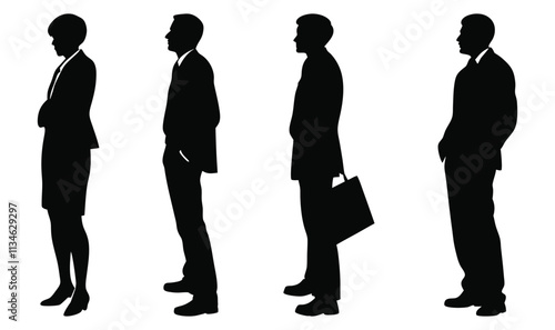 Four business professionals in profile silhouettes.