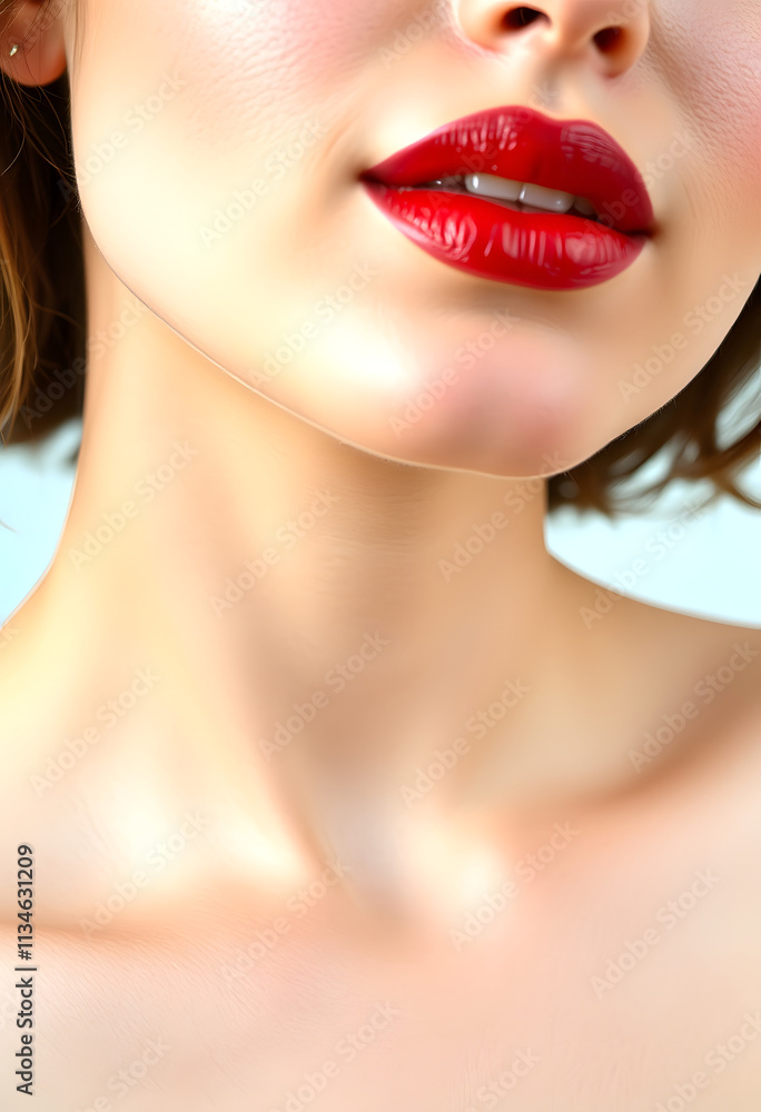 Collar bone red lips and skin care on nude beauty makeup background, photo, with white tones Collar bone red lips and skin care on nude beauty makeup background, photo, with white tones
