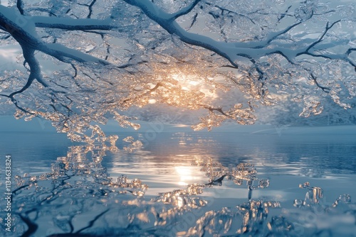 icy branches glistening morning sunlight snowfall