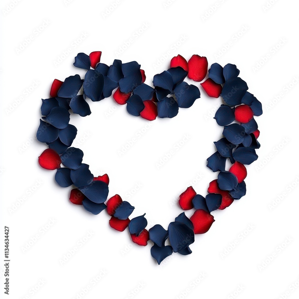 Obraz premium Heart shape made of red and blue rose petals