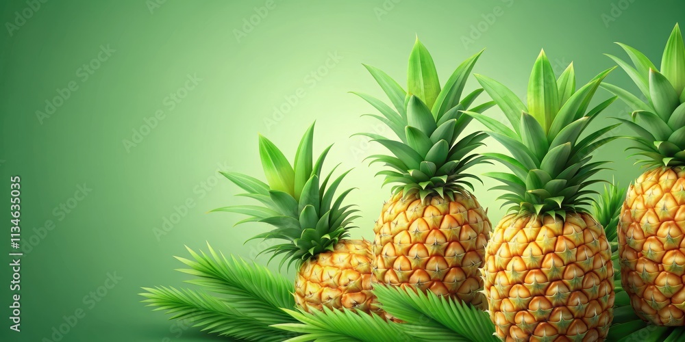rendering of vibrant and detailed pineapple fruits with green leaves, pineapple, fruit, tropical, fresh, ripe, exotic rendering of vibrant and detailed pineapple fruits with green leaves, pineapple, fruit, tropical, fresh, ripe, exotic