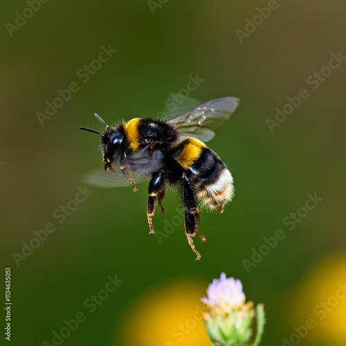 Wallpaper Mural Closeup of a Bombus terrestris, the buff-tailed bumblebee or large earth bumblebee, feeding nectar of pink flowers
 Torontodigital.ca