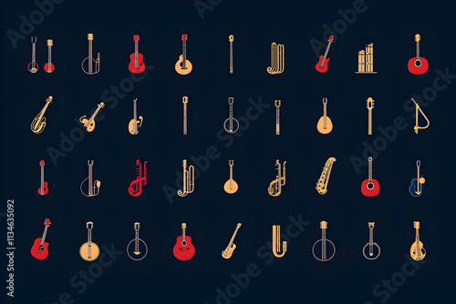 String Instrument Icons, A Diverse Collection of Musical Symbols