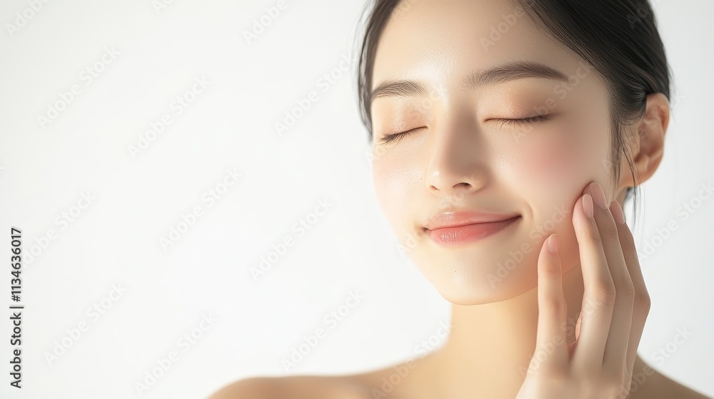Portrait of a young woman with glowing skin and relaxed expression Portrait of a young woman with glowing skin and relaxed expression