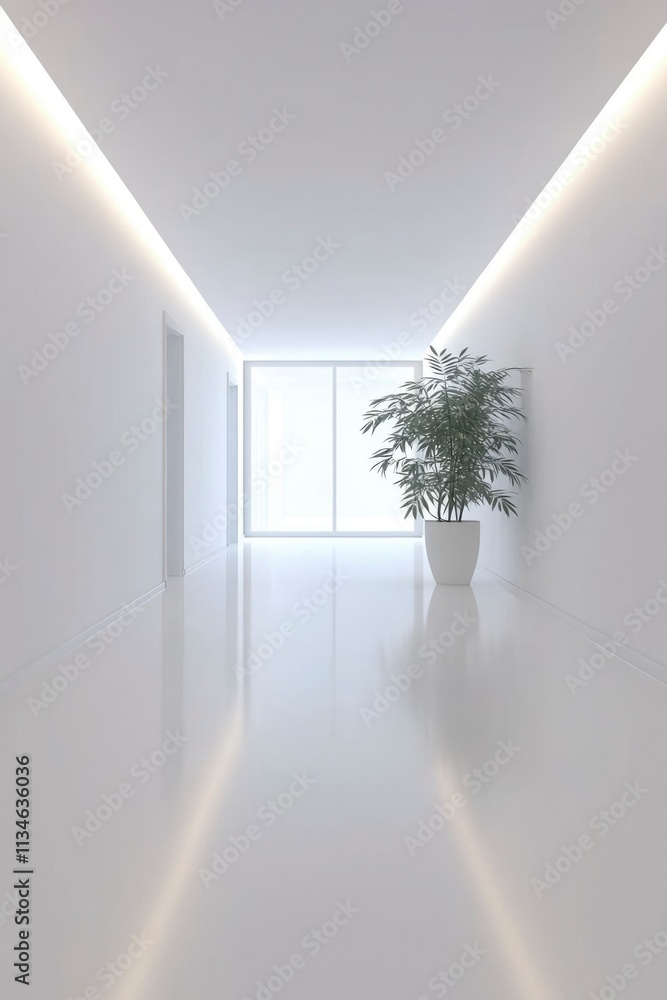 Minimalist White Hallway With Plant And Window Minimalist White Hallway With Plant And Window