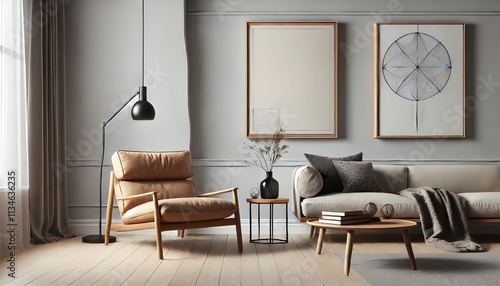 Wallpaper Mural A living room interior is shown, staged with contemporary furniture, artwork, and a floor lamp.  Torontodigital.ca