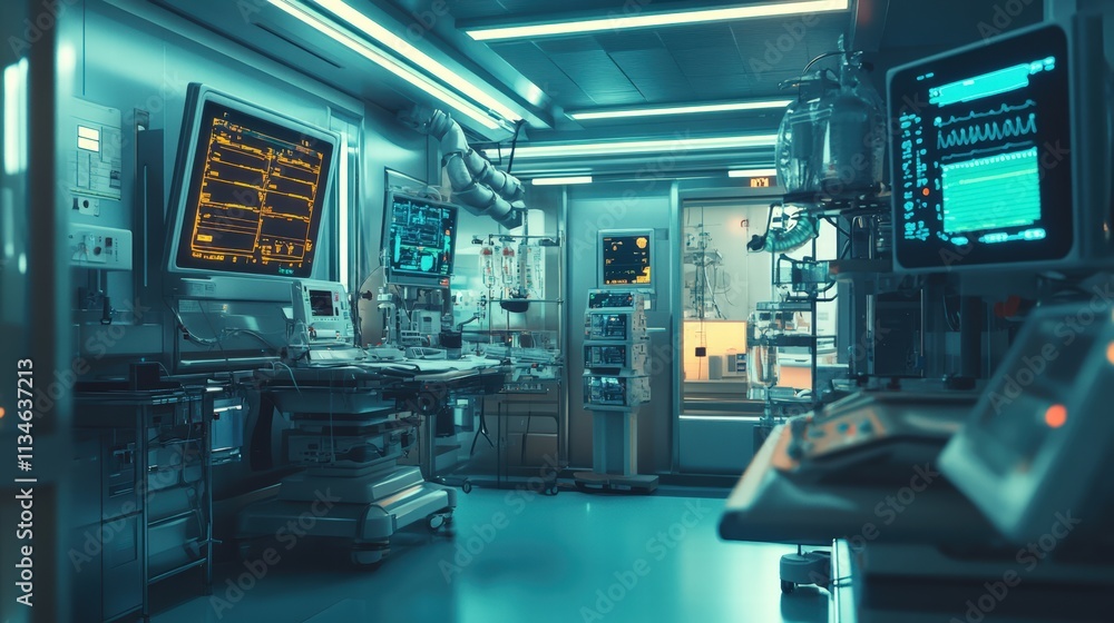 Advanced medical facility interior hospital setting digital equipment display modern environment wide angle view healthcare innovation Advanced medical facility interior hospital setting digital equipment display modern environment wide angle view healthcare innovation