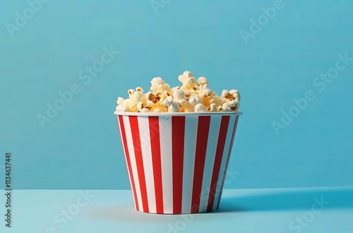 Wallpaper Mural A red and white striped bucket filled with popcorn on a blue background, in a minimalistic style. This is a stock photo with a simple composition, a feminine aesthetic, popcorn in a blue bucket Torontodigital.ca