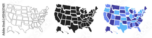 USA map. American map with states. United States of America. Vector illustration