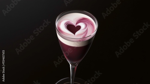 Romantic Egg White Sour Cocktail with Velvety Foam and Heart-Shaped Garnish, Perfect for Valentine’s Day, Celebrating Love with Its Creamy Texture and Citrus Notes