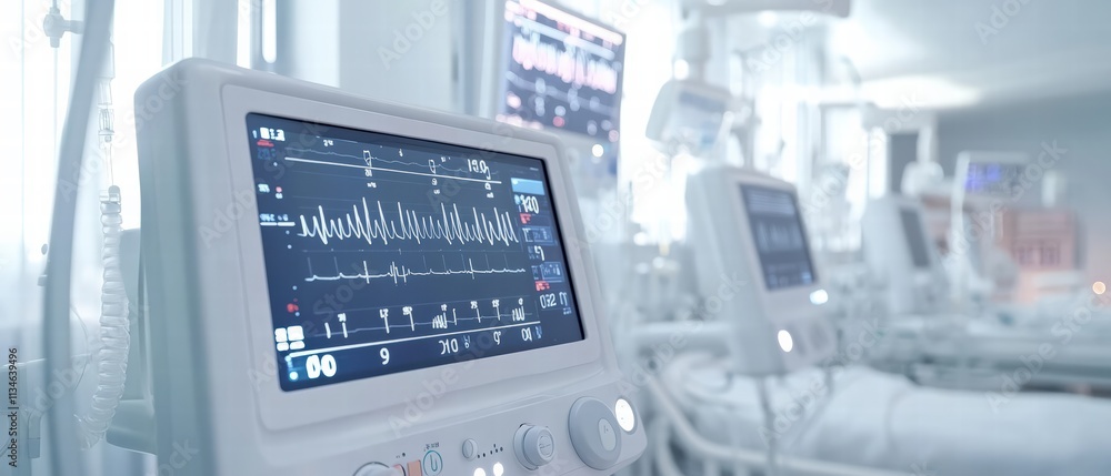 Fototapeta premium Monitoring patient vital signs in a hospital room healthcare environment medical equipment perspective technology concept