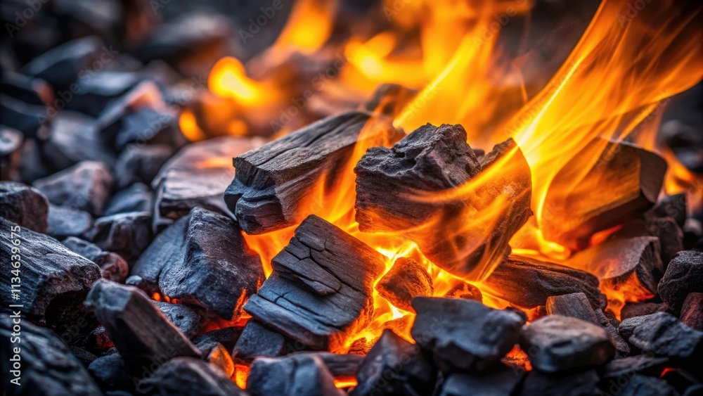 Close-up of smoldering coal background , heat, fire, burning, ember, close-up, texture, charcoal, dark, black, hot, energy, background Close-up of smoldering coal background , heat, fire, burning, ember, close-up, texture, charcoal, dark, black, hot, energy, background