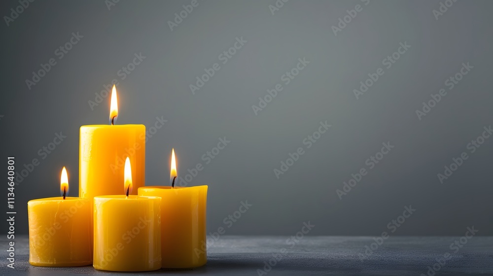 Yellow Candles Burning on Dark Background for Relaxation and Calm Vibes Yellow Candles Burning on Dark Background for Relaxation and Calm Vibes