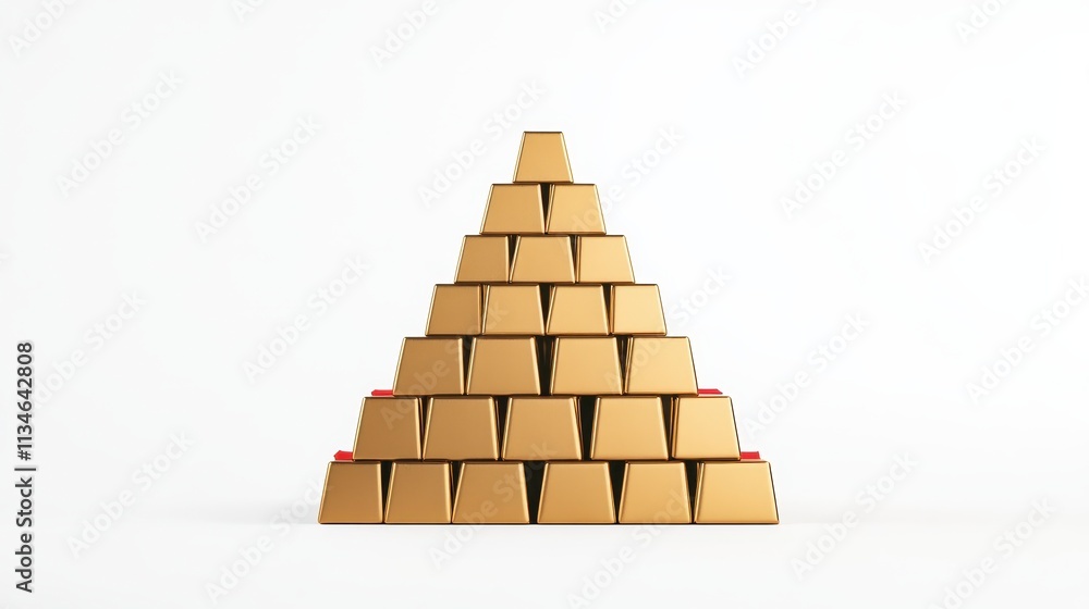 Golden pyramid of stacked bars on a white background Golden pyramid of stacked bars on a white background