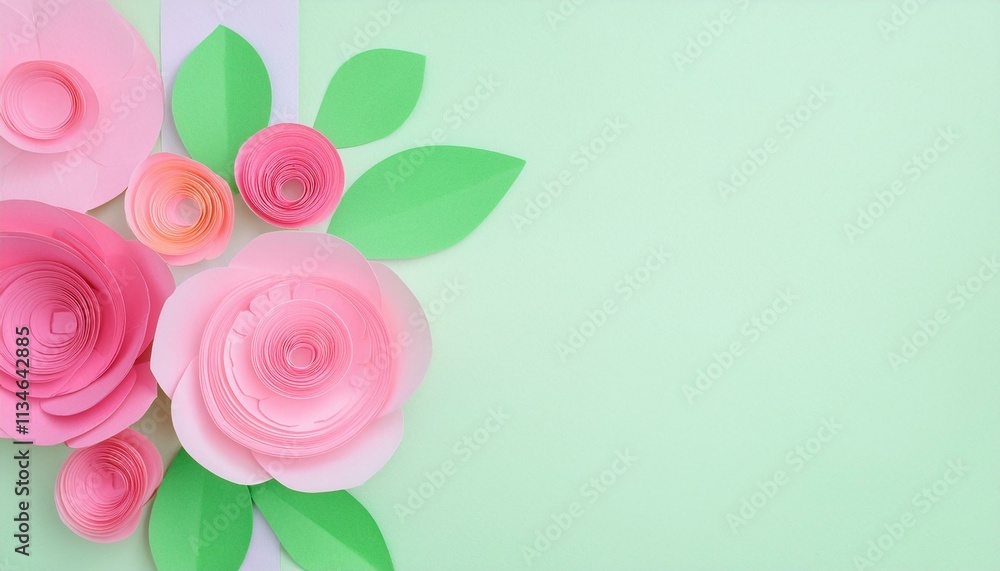 Beautiful handmade paper flowers with scattered petals on soft background, craft decoration, happay birthday, wedding concept. Beautiful handmade paper flowers with scattered petals on soft background, craft decoration, happay birthday, wedding concept.