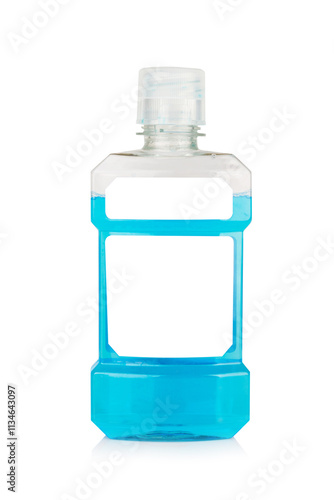 Mouthwash water color blue bottle isolated on white background