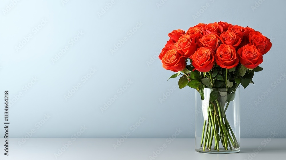 Fototapeta premium vibrant bouquet of red roses in a glass vase