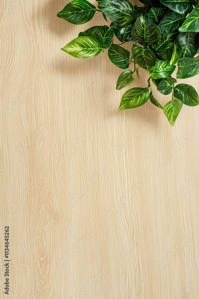 Green leaves on a light wood background Green leaves on a light wood background