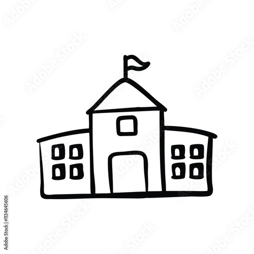 School Building Doodle Hand-drawn Vector Icon