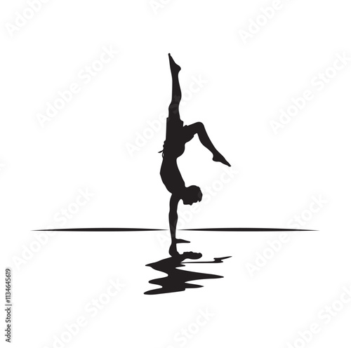 A man doing a handstand silhouette vector illustration
