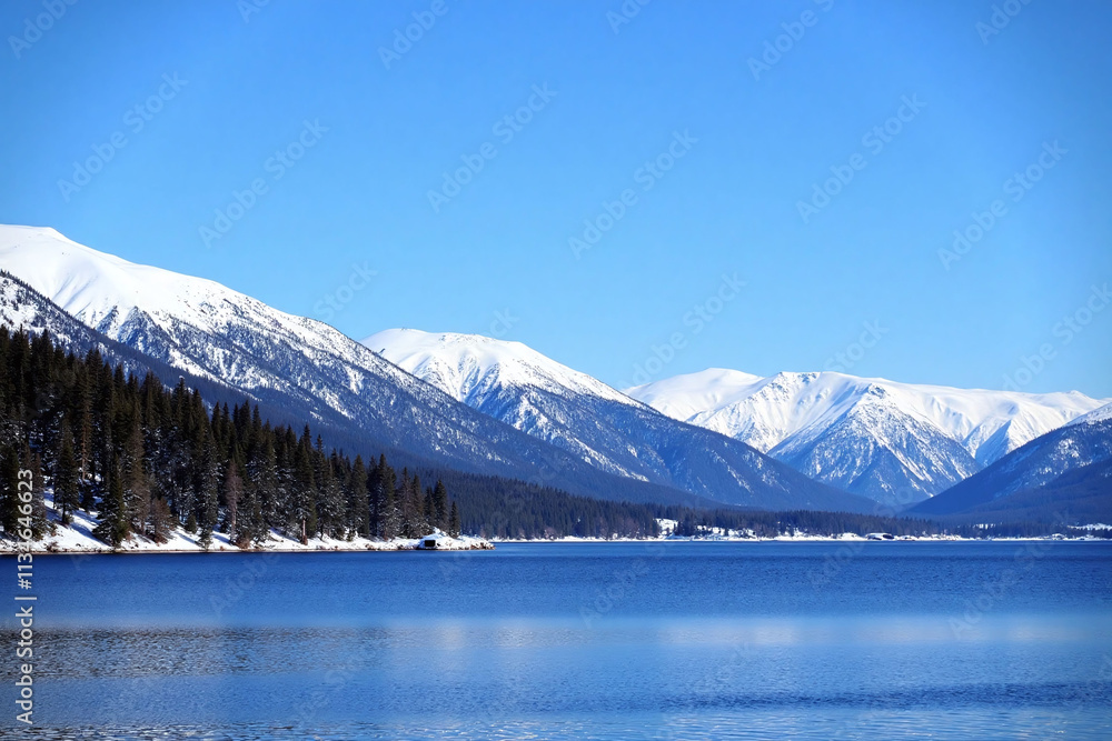 custom made wallpaper toronto digitalWinter landscape of lake mountains and forest