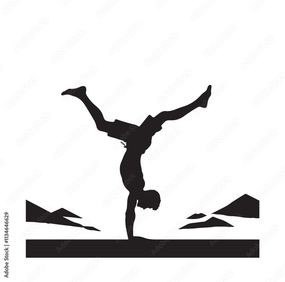 A man doing a handstand silhouette vector illustration A man doing a handstand silhouette vector illustration